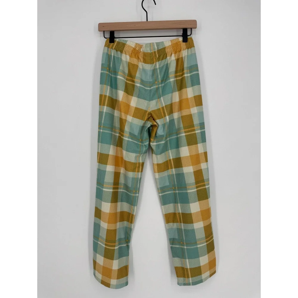 Cat & Jack Kids XL 14 Pajama Pants Teal Yellow Plaid Sleepwear Bottoms